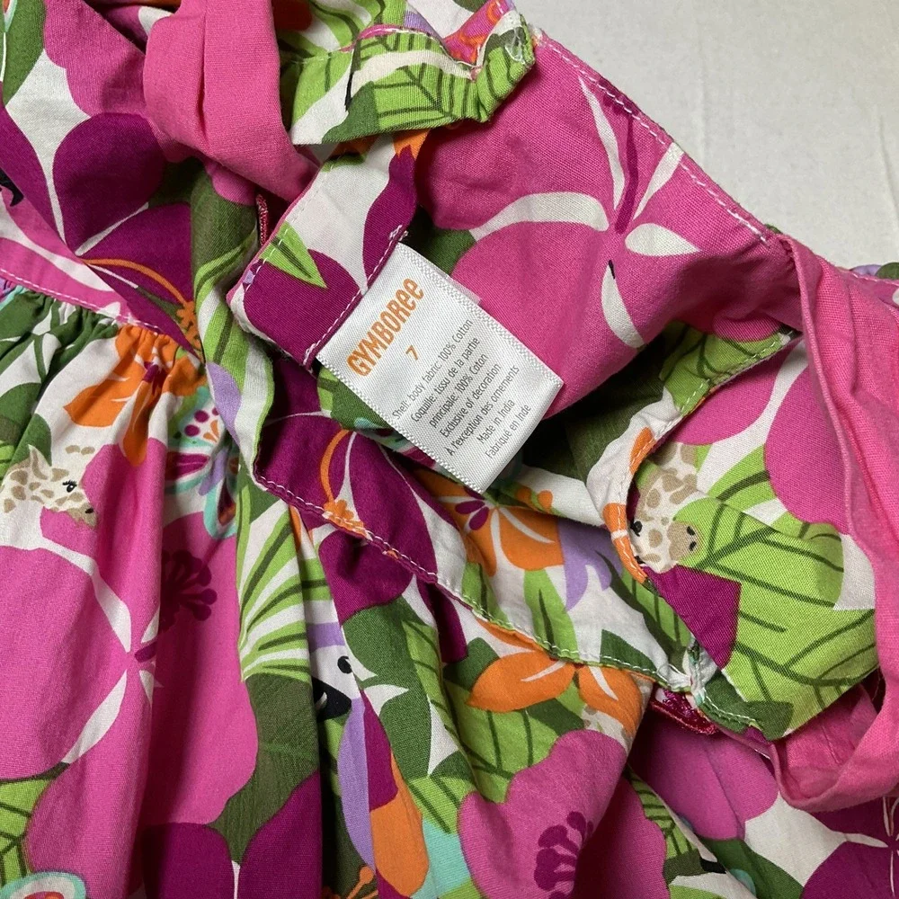 GYMBOREE Girl's Floral Hawaiian Reef Summer Dress Size 7 w/Head Band 532